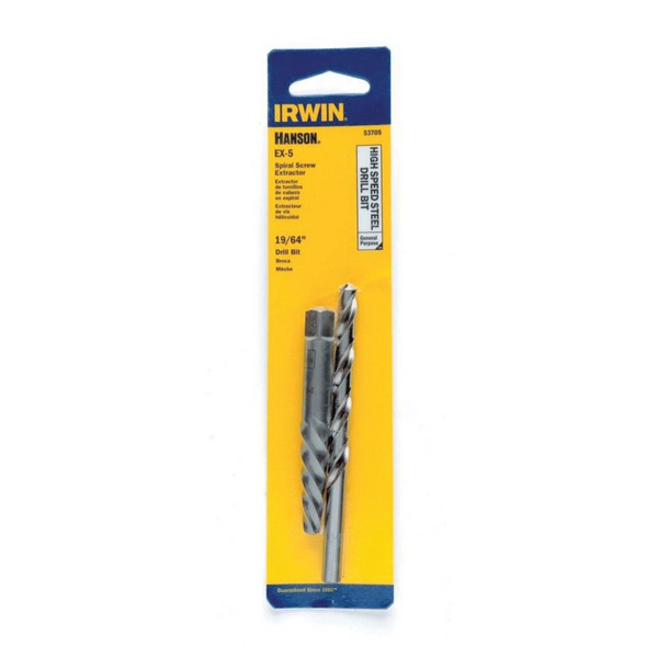 Spiral Extractor and Drill Bit, Aggressive Left Hand, Series: 537 Series, Measurement System: Imperial, 19/64 in Drill, #5 Extractor, High Speed Steel