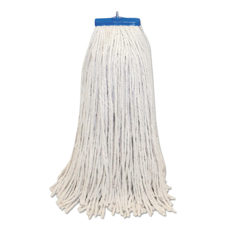 Wet Mop Head, Lie-Flat, 24 oz Size, 4 Ply, Cotton Fiber Head, White, Screw-In Handle