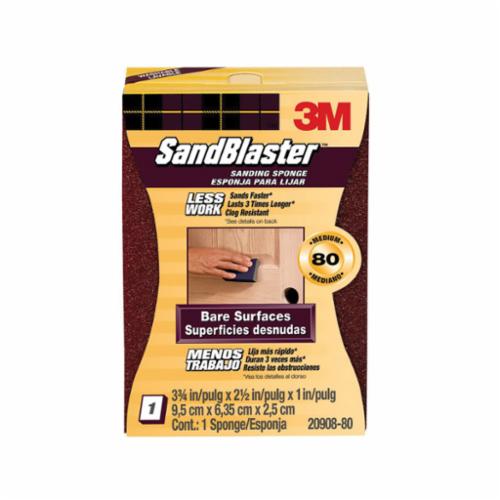 Sanding Sponge, 3-3/4 in Overall Length, 2-1/2 in Overall Width, 1 in Overall Thickness, 80 Grit, Medium Grade, Aluminum Oxide Abrasive, Applicable Materials: Drywall and Paint, 2 Abrasive Sides, Maroon