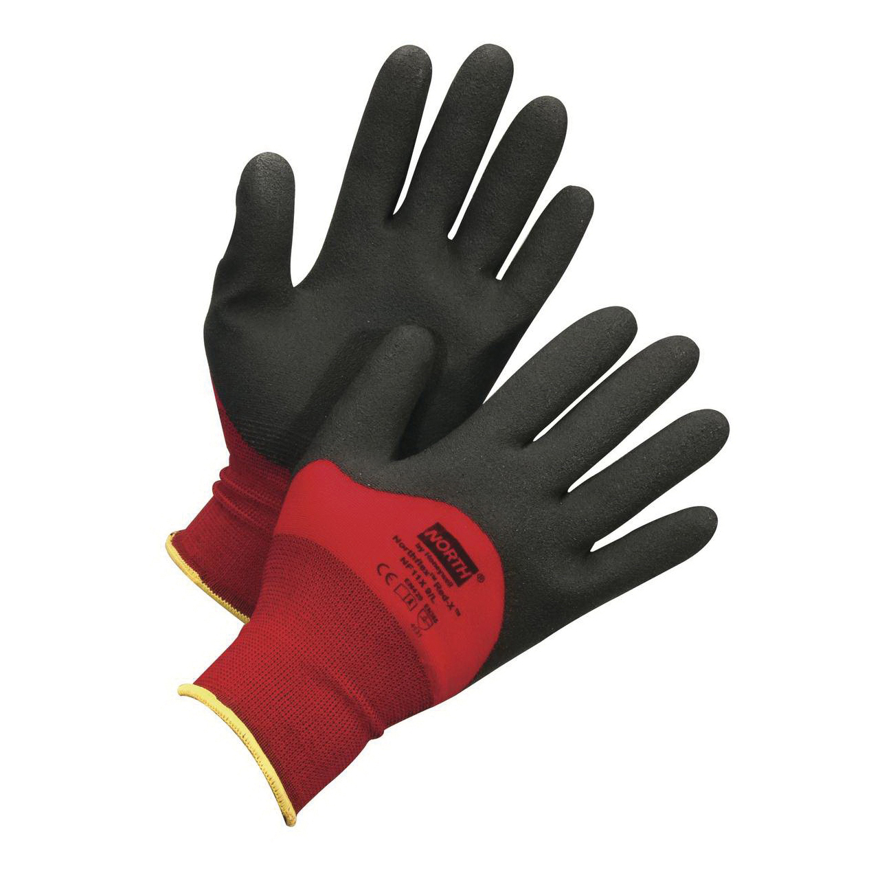 General Purpose Gloves, Series: NorthFlex Red-X™ NF11X, XS Size, Foam PVC Palm, 15 ga Nylon, Black/Red, 3/4 Dipped Coating Coverage, Resists: Abrasion, Fat, Mild Chemical, Oil and Puncture