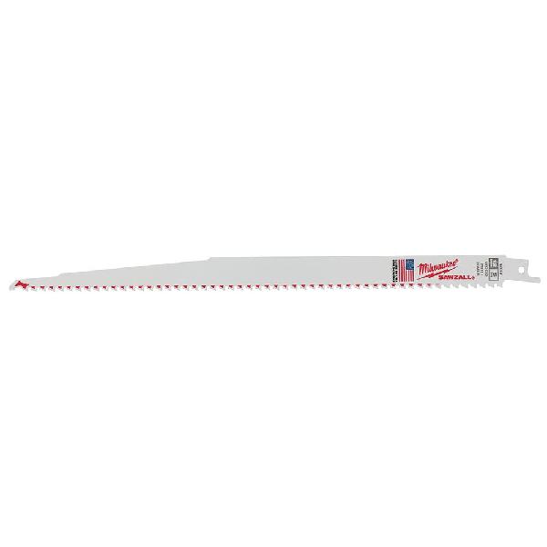 Reciprocating Saw Blade, Thin Kerf Profile, Series: SAWZALL®, 12 in Length, 3/4 in Width, 0.05 in Thickness, 5 TPI, 1/2 in Tang, Universal Tang, Bi-Metal Cutting Edge, Applicable Materials: Wood with Nails
