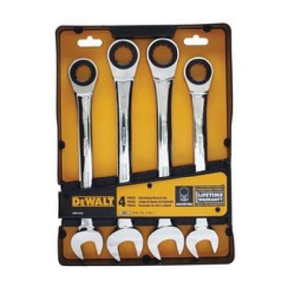 Combination Wrench Set, Jumbo Ratcheting, Imperial System of Measurement, 4 Piece, Specifications: 15° Offset, Open End Drive, Alloy Steel
