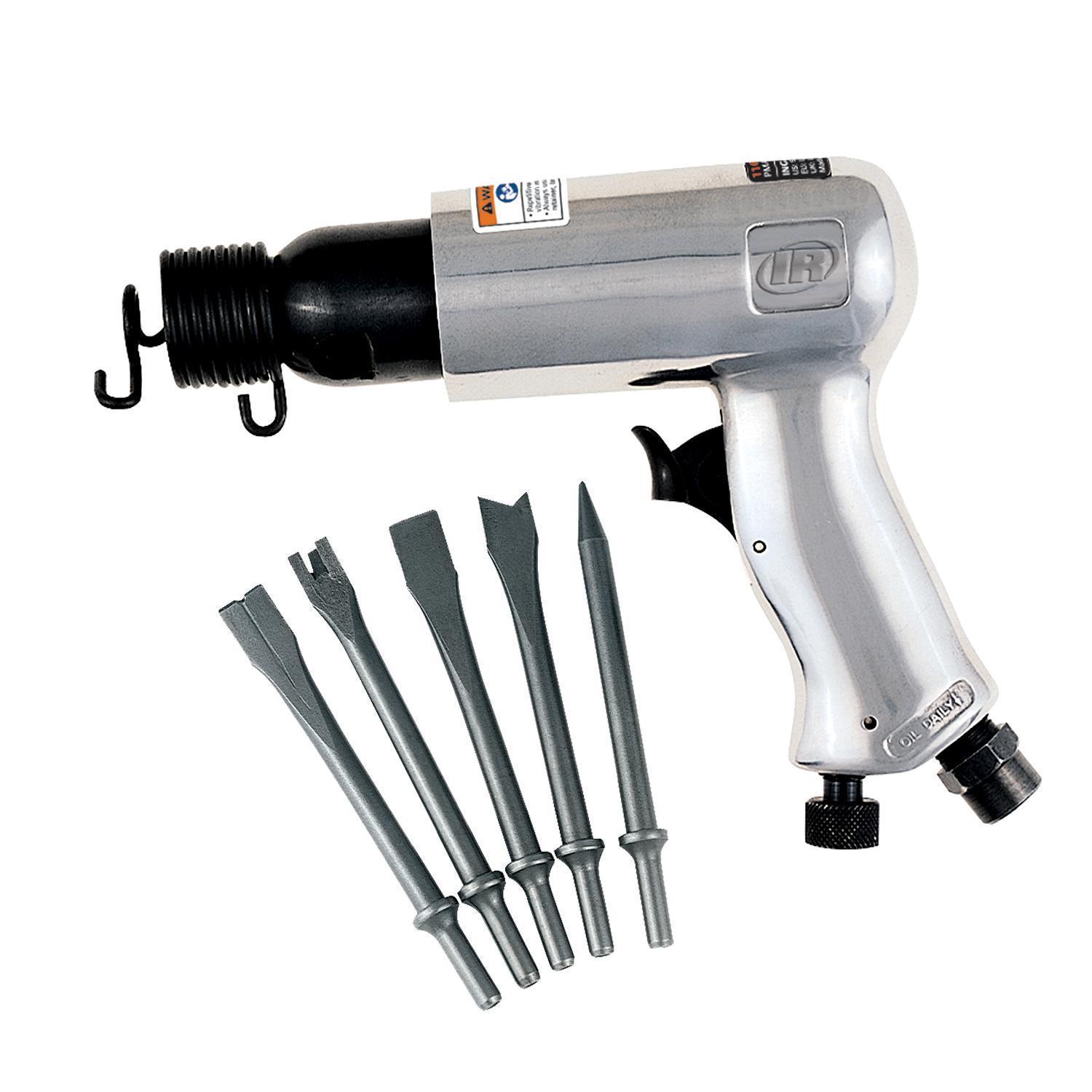Air Hammer, Tool/Kit: Bare Tool, Standard, 0.69 in Bore, 3500 bpm Blows per Minute, 2.63 in Stroke Length, 15 cfm Air Flow, 1/4 in NPT Air Inlet, 3/8 in Minimum Hose, Alloy Steel Housing Material, 104.4, 117.4 dBA Sound Level, 7.8 in L Dimensions