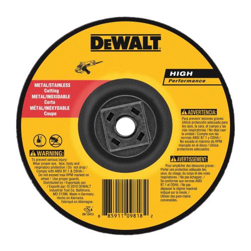 Depressed Center Cutting Wheel, Flat, 4 in Wheel Diameter, 0.045 in Wheel, Threaded Arbor Connector, 60 Grit, Medium Grade, Aluminum Oxide Abrasive, Wheel Type Number: Type 27, 13300 RPM Resin Bond, Applicable Materials: Ferrous Metal and Stainless S