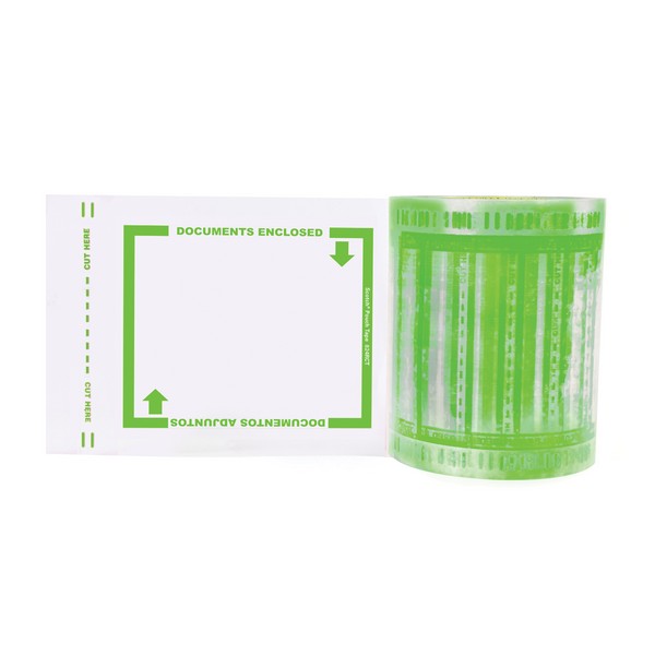 Pouch Tape, 8 Inch Length, 5 Inch Width, Legend: DOCUMENTS ENCLOSED/DOCUMENTOS ADJUNTOS, Synthetic Rubber Adhesive, Polypropylene Backing, Clear