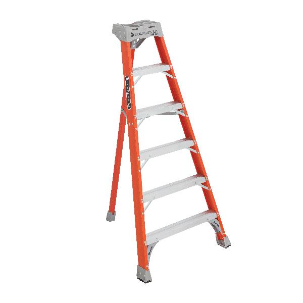 Tripod Step Ladder, Series: FT1500, 6 ft Ladder Height, 300 lb Capacity, ANSI A14.2 Type IA, Fiberglass, 6 Steps, 44 in Base Spread, 35-1/2 in Bottom Width, Ribbed Tread