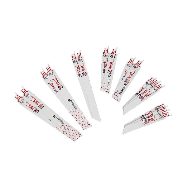 Reciprocating Saw Blade Set, Multi-Purpose, 16 Piece, Specifications: 0.035 in THK Blade, Bi-Metal Blade Material, 1/2 in Universal Tang, 6 in and 9 in L Blade