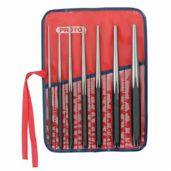 Punch Set, Drift, 3/32 to 1/2 in Punch, 10 in Overall Length, 7 Punches, 7 Piece, S2 Steel, Black Oxide
