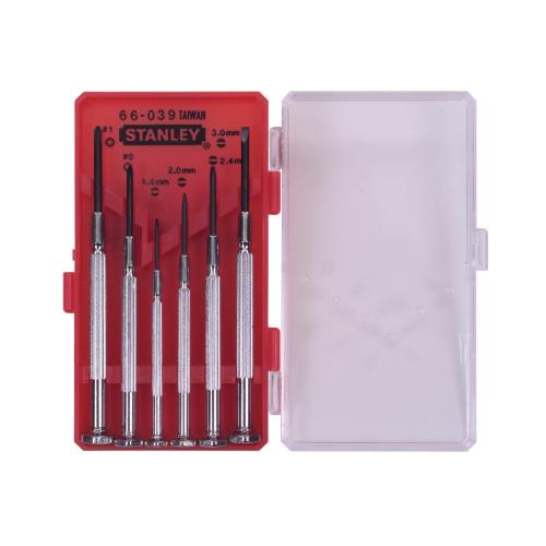 Screwdriver Set, Jeweler's Precision, Measurement System: Metric, 6 Piece, Knurled Grip, Screwdriver Types Included: Phillips®/Standard, Steel, Black Oxide Tipped/Chrome Plated