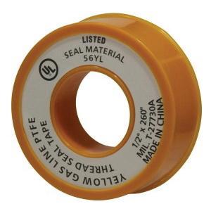 Gas Line Tape, 260 Inch Length, 1/2 Inch Width, 4 mil Thickness, 0.9 Density, PTFE, Yellow, Domestic