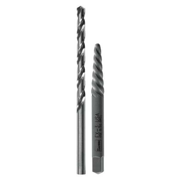 Spiral Extractor and Drill Bit, Aggressive Left Hand, Series: 537 Series, Measurement System: Imperial, 5/32 in Drill, #3 Extractor, High Speed Steel