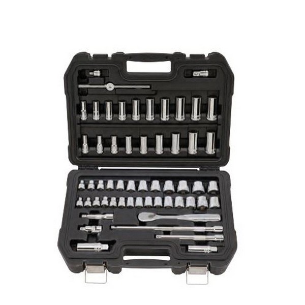 Socket Set, Combination, Measurement System: Metric/Imperial, 56 Piece, 6/12 Points, 3/8 in Drive, Polished Chrome