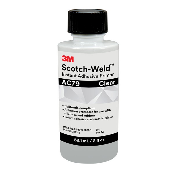Instant Adhesive Primer, Bottle Container, 2 fl-oz Container, 1 to 5 s Setting, 24 hr Curing, Clear, 0.7 Specific Gravity, 2 cPs Viscosity, Applicable Materials: Silicone, Fluoroelastomer, EPDM and TPE