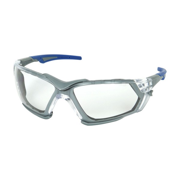 Optical Safety Glasses, Single, Universal Size, Anti-Fog/Anti-Scratch/Foam Padding Lens Coating, Clear Lens, Rimless Frame, Blue/Gray Frame, Polycarbonate Frame, Polycarbonate Lens, 99.99% UVA/UVB UV Protection, Co-Molded Rubber Tip Temple, Specifica