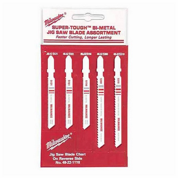 Jig Saw Blade Set, General Purpose, 5 Piece, Specifications: T-Shank, For Use With: 6266-6, 6276-6, 6267-20 and 6267-21 Jig Saw, Bi-Metal/HSS, 9/32 in W Dimensions