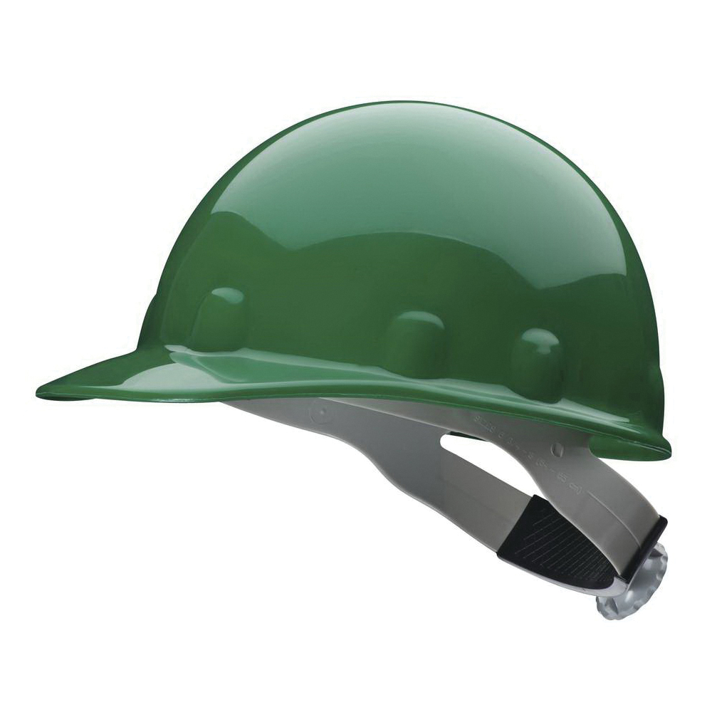 Hard Hat, Cap Style, Series: E2, Fits Minimum Hat Size: 6-1/2, Fits Maximum Hat Size: 8, Green, Thermoplastic, 8-Point Suspension, ANSI Electrical Class Rating: Class C, E and G, ANSI Impact Rating: Type I, Slotted: Yes, Ratchet Adjustment