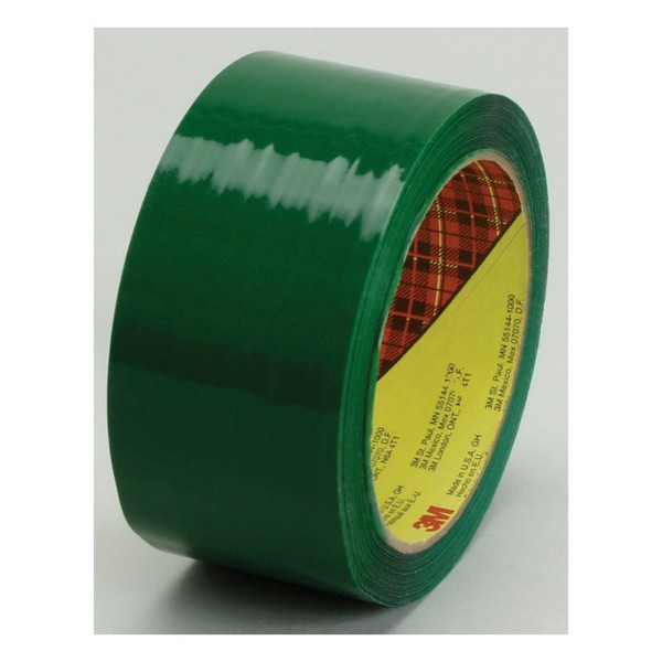 Box Sealing Tape, High Performance, Series: 373, 50 m Length, 72 mm Width, 2.5 mil Thickness, Green, 3 Inch Diameter Core, Hot Melt Synthetic Rubber Resin Adhesive, Polypropylene Film Backing