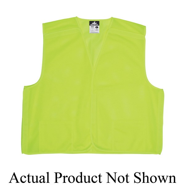 Safety Vest, General Purpose, S, Hi-Viz Fluorescent Lime, Polyester Mesh, 26 in Chest, 25.6 in Length, Front Hook and Loop Closure, 2 Pockets