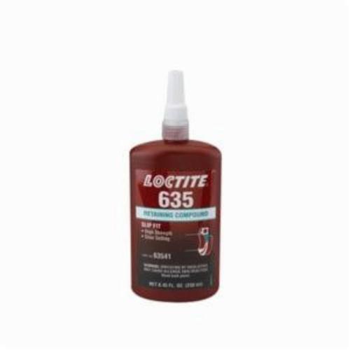 Retaining Compound, 1-Part High Strength, Series: 635™, Bottle, 250 mL, Green, Irritating/Sharp, 1.09 Specific Gravity, <gt/>199.4 deg F Flash, 56.73 g/L VOC, 1500 to 2500 mPs Viscosity Rating, Flammability: 1, 2900 psi Shear Strength