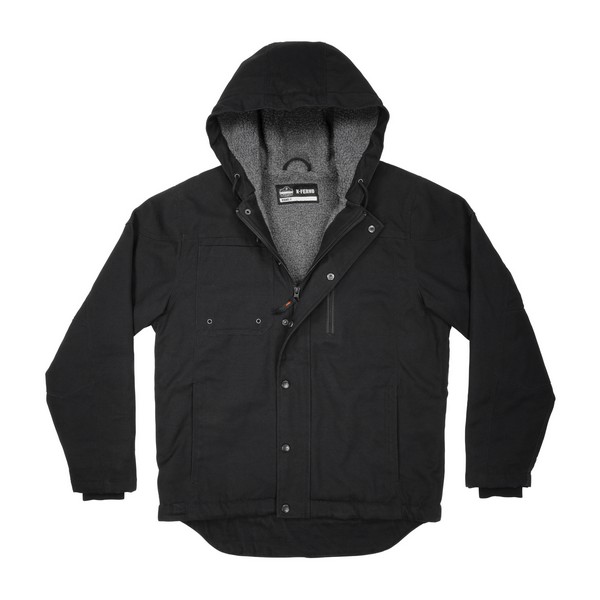 Work Jacket, Heavy Duty, Series: 6468, S Size, Black, Cotton Duck Canvas, 44 in Chest, Zipper/Button Closure, 6 Pockets, Resists: Water and Wind