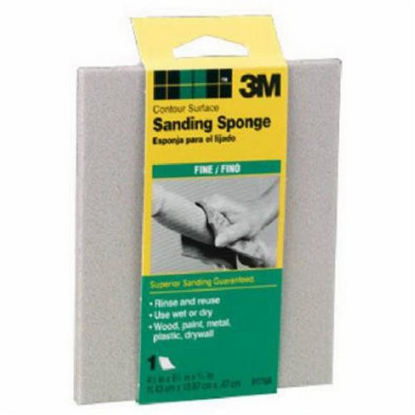 Sanding Sponge, Contour Surface, 5-1/2 Inch Overall Length, 4-1/2 Inch Overall Width, 3/16 Inch Overall Thickness, Fine Grade, Applicable Materials: Drywall, Metal, Paint, Plastic and Wood