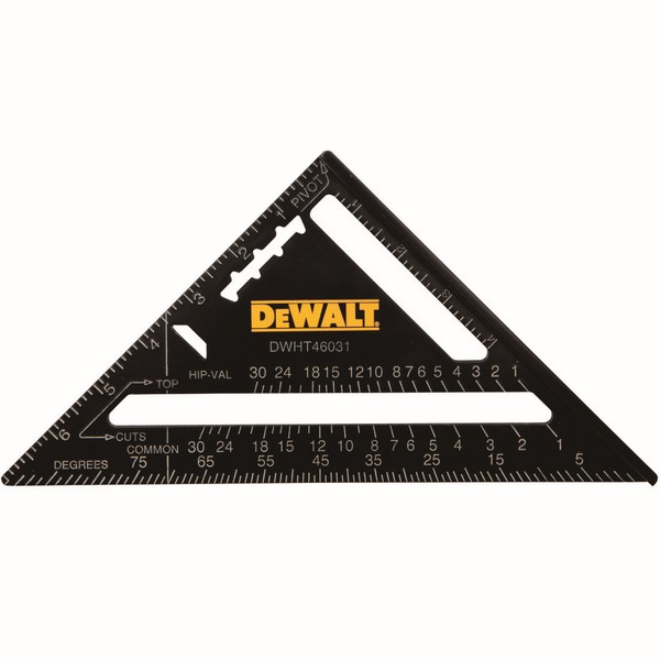Rafter Square, Premium, 7 in L Size, Graduations: 1/8 in, Measuring System: Imperial, Aluminum, Black