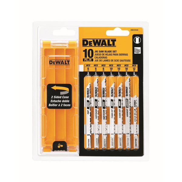 Jig Saw Blade Set, 10 Piece, 3 to 4 in L Blade, 6/10/18 TPI, Curved/Precision Ground Teeth, U-Shank, For Use With: Jig Saws, Bi-Metal/High Carbon Steel