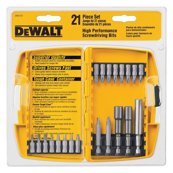 Screwdriver Bit Set, Standard, 21 Piece, 1/4 in Hex Shank, Steel
