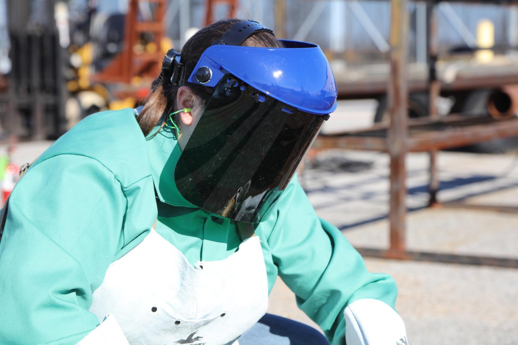 Face Sheild, Headgear, Blue/Clear, Polycarbonate, Ratchet Adjustment
