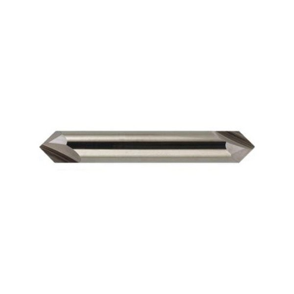 Chamfer Mill, Center Cut Double End Straight Flute, Series: MCH-2D, 3/16 in Diameter Cutter Head, 90° Included Angle, 2 in Overall Length, 2 Flutes, Point End Style, Straight Shank, 3/16 in Shank Diameter, Right Hand Cutting Direction, Sol