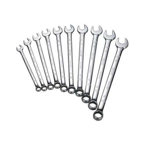 Combination Wrench Set, Anti-Slip Standard Length, Metric System of Measurement, 10 to 19 mm Size, 10 Piece, Specifications: 15° Offset, Chrome Vanadium Steel