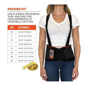Back Support Brace, Economy, Series: 100, 2XL, Fits Waist Size: 42 to 46 in, 8 in Width, 280D Spandex, Black, Adjustable/Detachable Suspenders, Hook and Loop Closure