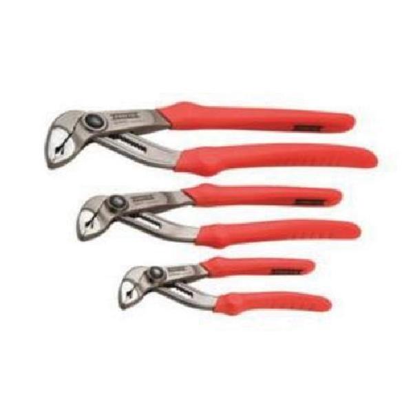 Plier Set, 12-Position Notches, Lock Joint Pliers, 3 Piece, Specifications Met: ASME Specified, Steel, Varnish, Red Handle