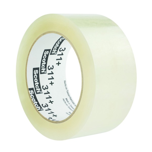 Box Sealing Tape, High Tack, 100 m Length, 48 mm Width, 2.05 mil Thickness, Clear, 3 Inch Diameter Core, Pressure Sensitive Acrylic Adhesive, Polypropylene Film Backing, 38 in-oz Adhesion Strength