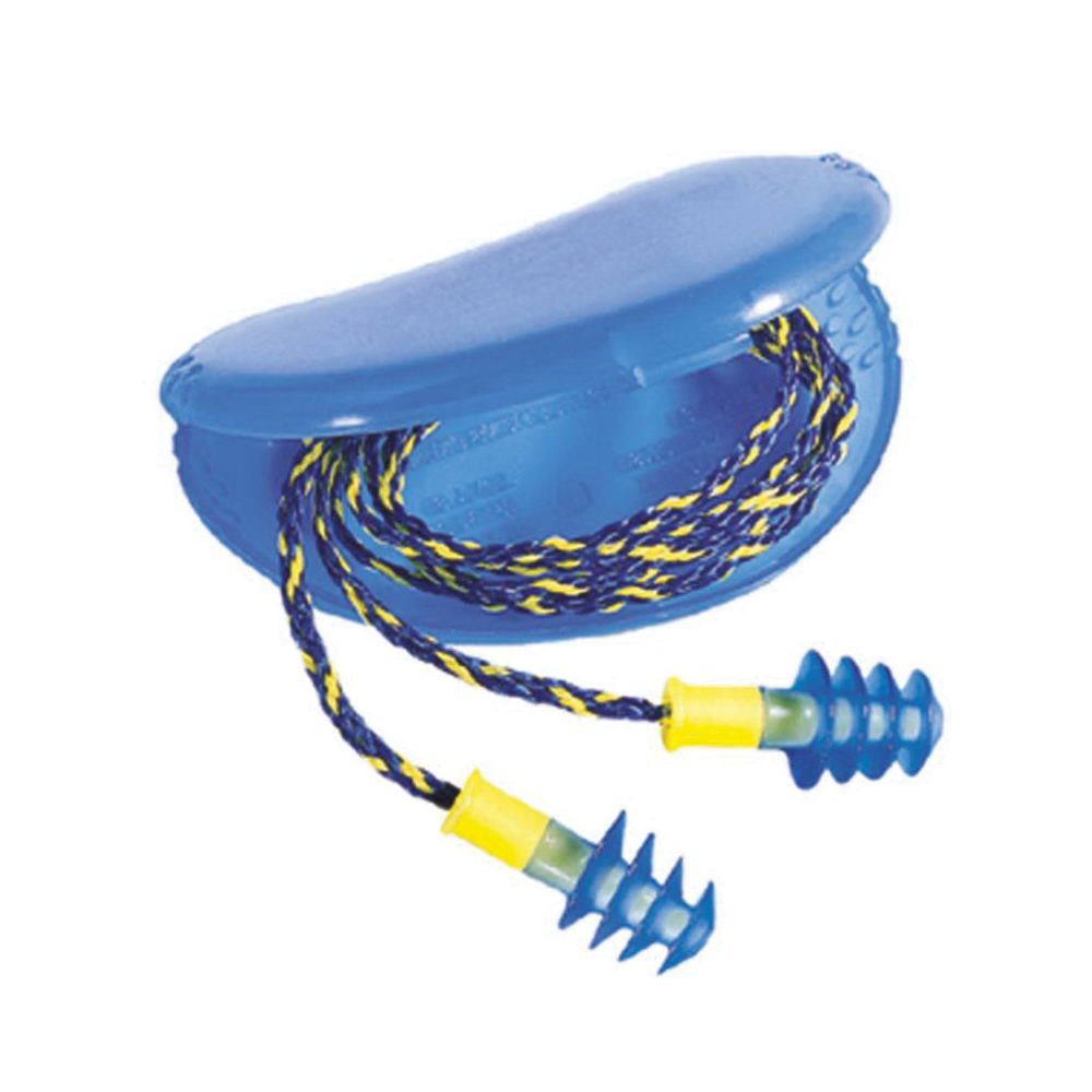 Earplugs, Multi-Use, Series: Fusion®, Corded, 27 dB Noise Reduction Rating, 4-Flange, S, Yellow Plug, Thermoplastic Elastomer Plug, Green/Yellow Cord, Nylon Cord, 2003/10/EC, 89/686/EEC, ANSI S12.6/1997, ANSI S3.19-1974, EN 352-2:1993, Z94.2-1994 Specifications Met, Reusable Disposable/Reusable