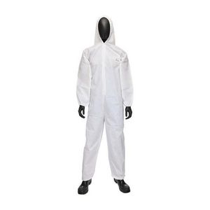 Chemical-Resistant Coverall, Ultimate Barrier, Series: 3706 UB, 2XL Size, White, Polypropylene, 29.1 in Chest, 30.3 in Inseam Length, Serged Seam, Front Zipper Closure, Resists: Dry Particulates and Liquid Splash