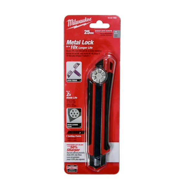 Utility Knife, 5 in Blade Length, 25 mm Blade Width, Precision Cut Retractable Snap-Off Blade, Micro Carbide Metal Blade, Gut Hook Blade, Blades Included: 1, Overmolded Grip Handle, 6 in L Handle, 7 Points, 7 in Overall Length
