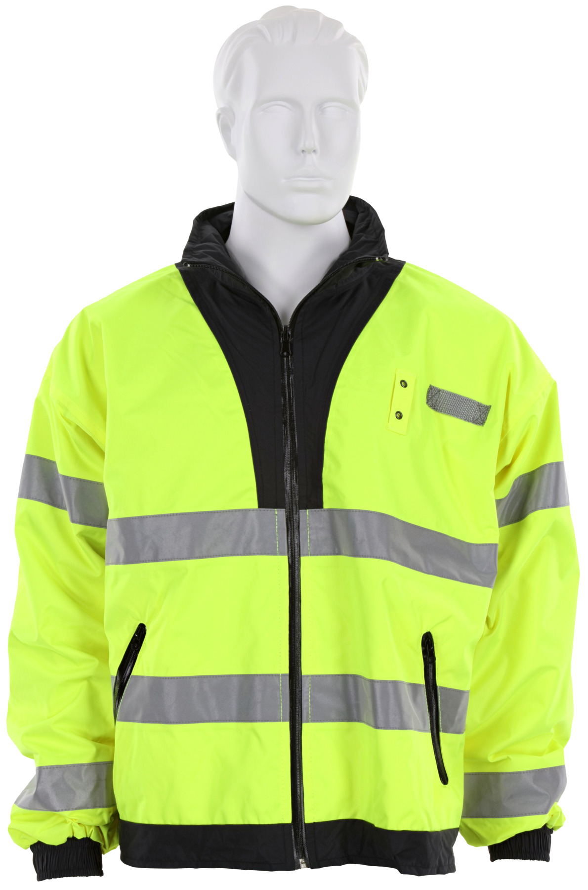 Jacket, Reversible, Series: BRCL3L, Large Size, Hi-Viz Fluorescent Lime, Polyester/Polyurethane, 54.5 in Chest, Elastic Wrist/Zipper Closure, 4 Pockets, Specifications Met: ANSI 107-2020 Class 3 Type R