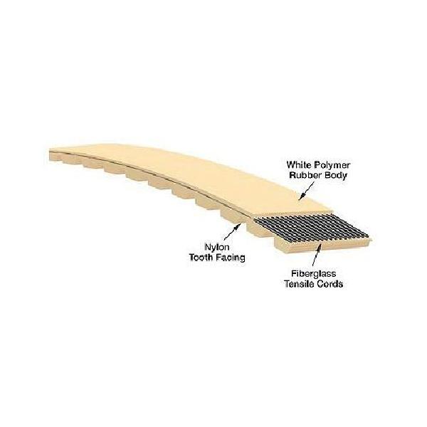Timing Belt, Mini Extra Light, Series: 9582, 100 Teeth, 0.08 in Pitch, 8 in Overall Length, 0.189 in Width, Polymer Rubber, Fiberglass Reinforced, White