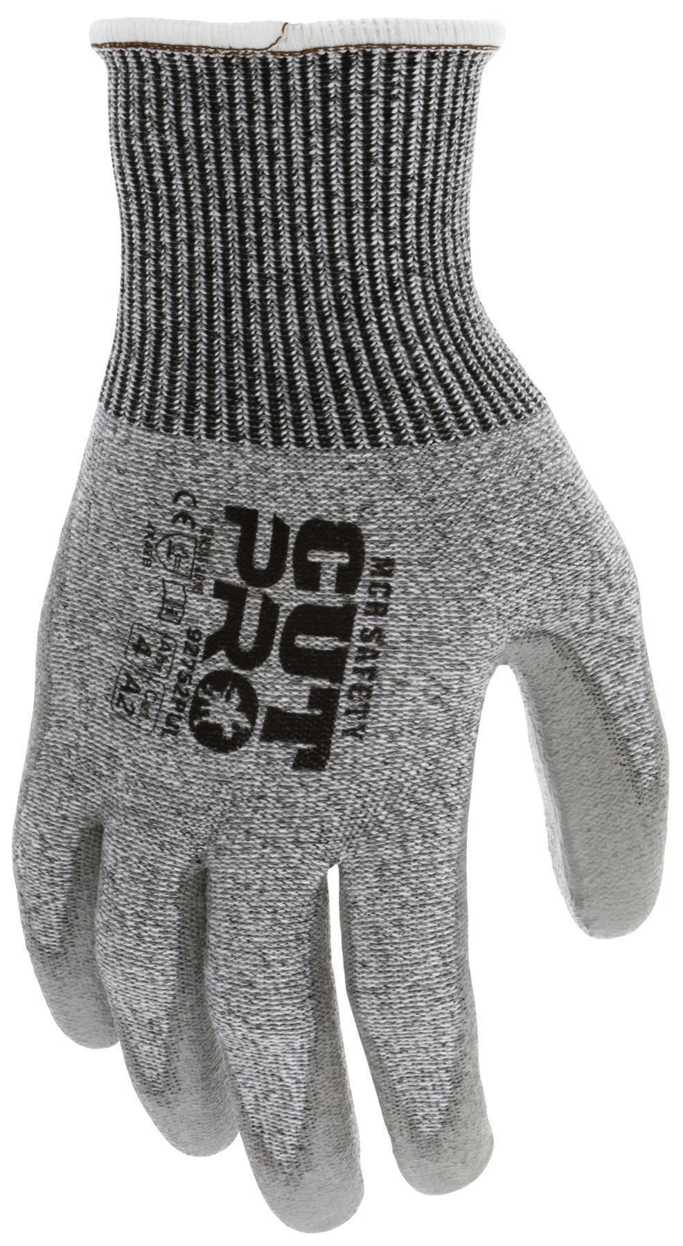 Work Gloves, Small Size, Polyurethane Palm, Gray, Knit Wrist Cuff, ANSI Cut-Resistance Level: A2, ANSI Puncture-Resistance Level: 2, Resists: Cut Resistant