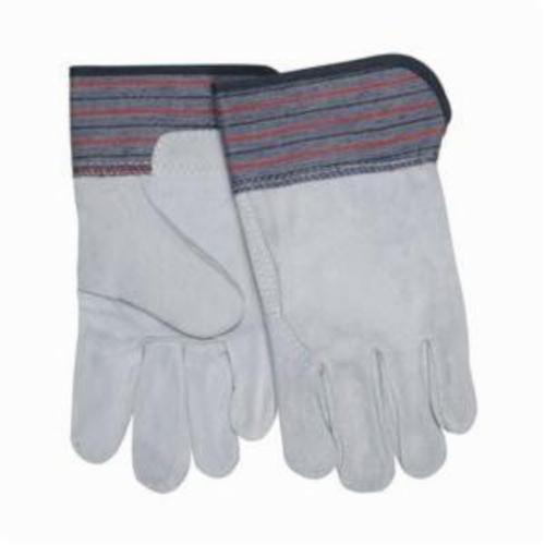 General Purpose Gloves, Leather Palm Glove, L, Cowhide Leather Palm, Cowhide Leather, Gray, Gunn Pattern/Standard Finger/Wing Thumb, Fleece, Safety Rubberized Cuff, Uncoated, 10.82 in Length
