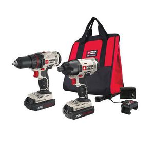 Cordless Combination Kit, 2-Tool Compact, Drill Driver, Impact Driver, 20 V, Lithium-Ion, 1.3 Ah Battery, Kit Bag Package Type, Black/Gray/Red