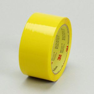 Box Sealing Tape, 100 m Length, 48 mm Width, 1.8 mil Thickness, Yellow, 3 in Diameter Core, Hot Melt Synthetic Rubber Resin Adhesive, Polypropylene Film Backing, 40 in-oz Adhesion Strength, 22 in-lb Tensile Strength, Specifications Met: ASTM D1974-92