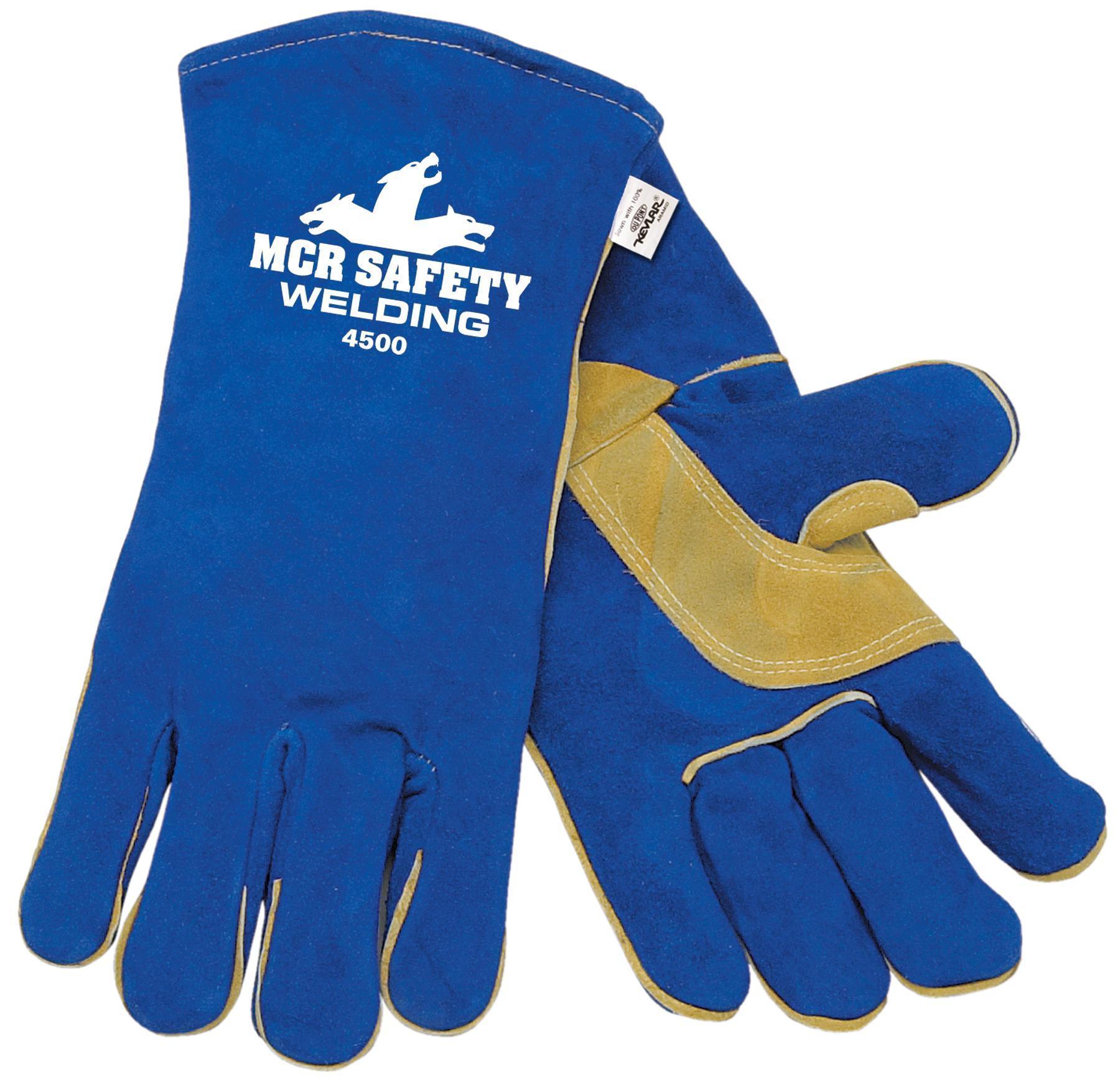 Gloves, Welding, XL Size, Split Leather Palm, Blue, Standard Finger Style, Foam Lining, 1.1 to 1.6 mm Glove Material