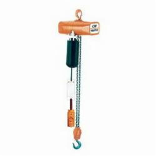 Electric Chain Hoist, 0.5 ton, 5 ft, 10 ft Lifting Height, 16 fpm Lift Speed, 14-1/4 in Minimum Between Hooks, 1-Speed/NEMA 4 Pushbutton Control Pendant Control, AC/Regenerative Brake, 1/2 hp, 115 V AC, 14-1/4 in Headroom, Orange