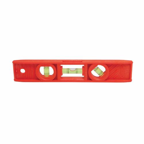 Torpedo Level, Non-Magnetic, 0.002 in/in Accuracy, 8 in Length, 3 Vials, Vial Positions: (1) Level/(1) 45 deg/(1) Plumb, 360 deg/Center/Top Read Vial, ABS, Orange