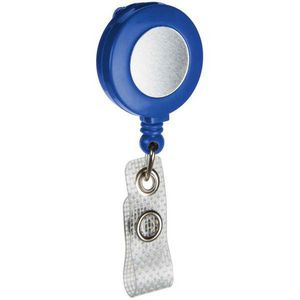 Badge Holder, Retractable Round Case, Heavy Duty Nylon Cord/Plastic Reel/Vinyl Strap, Blue