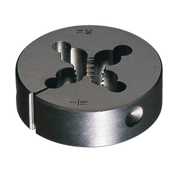 Adjustable Die, Round, Series: 6382, Measurement System: Metric, M8x1.25 Thread, Coarse Thread, 9.53 mm Thickness, 25.4 mm Die Outside Dia, Right Hand Thread, HSS, Bright