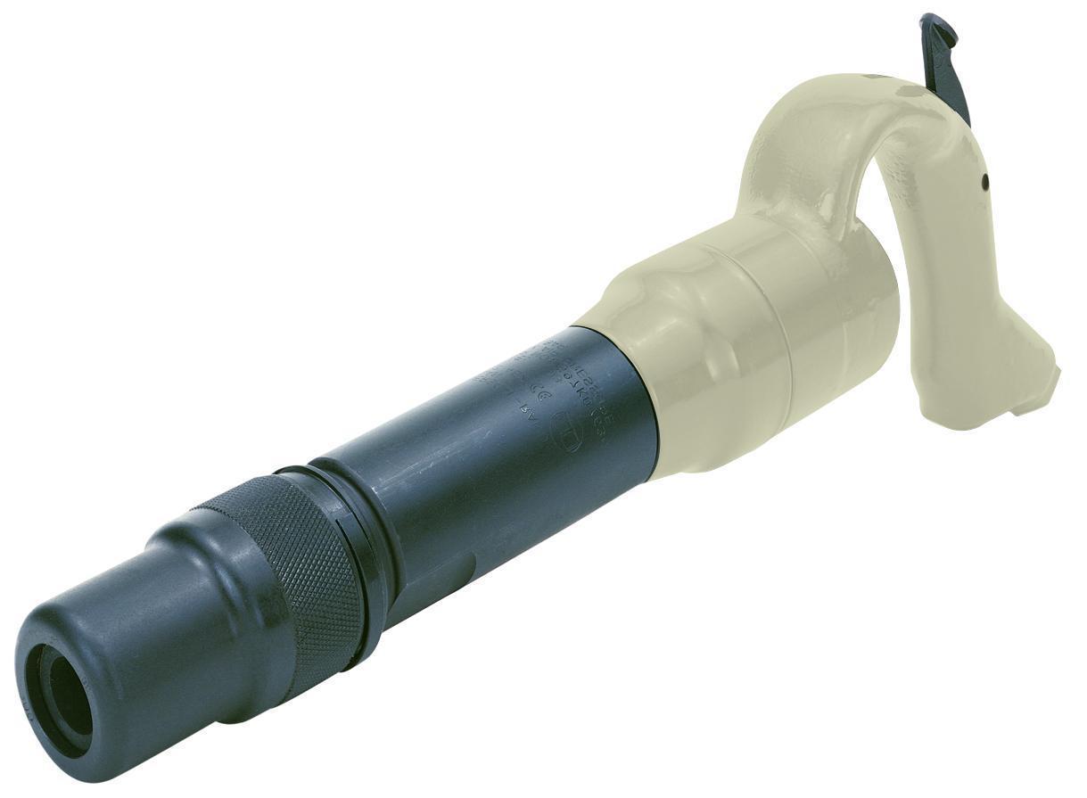 Air Chipping Hammer, Heavy Duty, Series: W Series, 0.58 in Shank Opening, 1725 bpm Blows per Minute, 1.13 in Bore, 29 cfm Air Flow, 3/8 in NPT Air Inlet, 1/2 in Minimum Hose, Rubber-Buffered Retainer, Swan Neck Handle, 18.25 in Overall Length