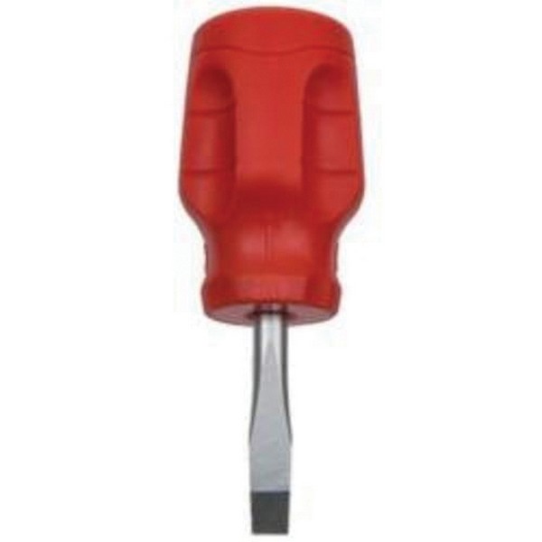 Screwdriver, Stubby, Measurement System: Imperial, Keystone/Slotted Point, 1/4 in Point, 3-1/2 in Overall Length, Square Shank, 1/4 in Shank, 1-1/2 in Shank Length, Alloy Steel Shank, Specifications Met: ASME B107.15, Insulated: No, No ESD-Safe, Ergo